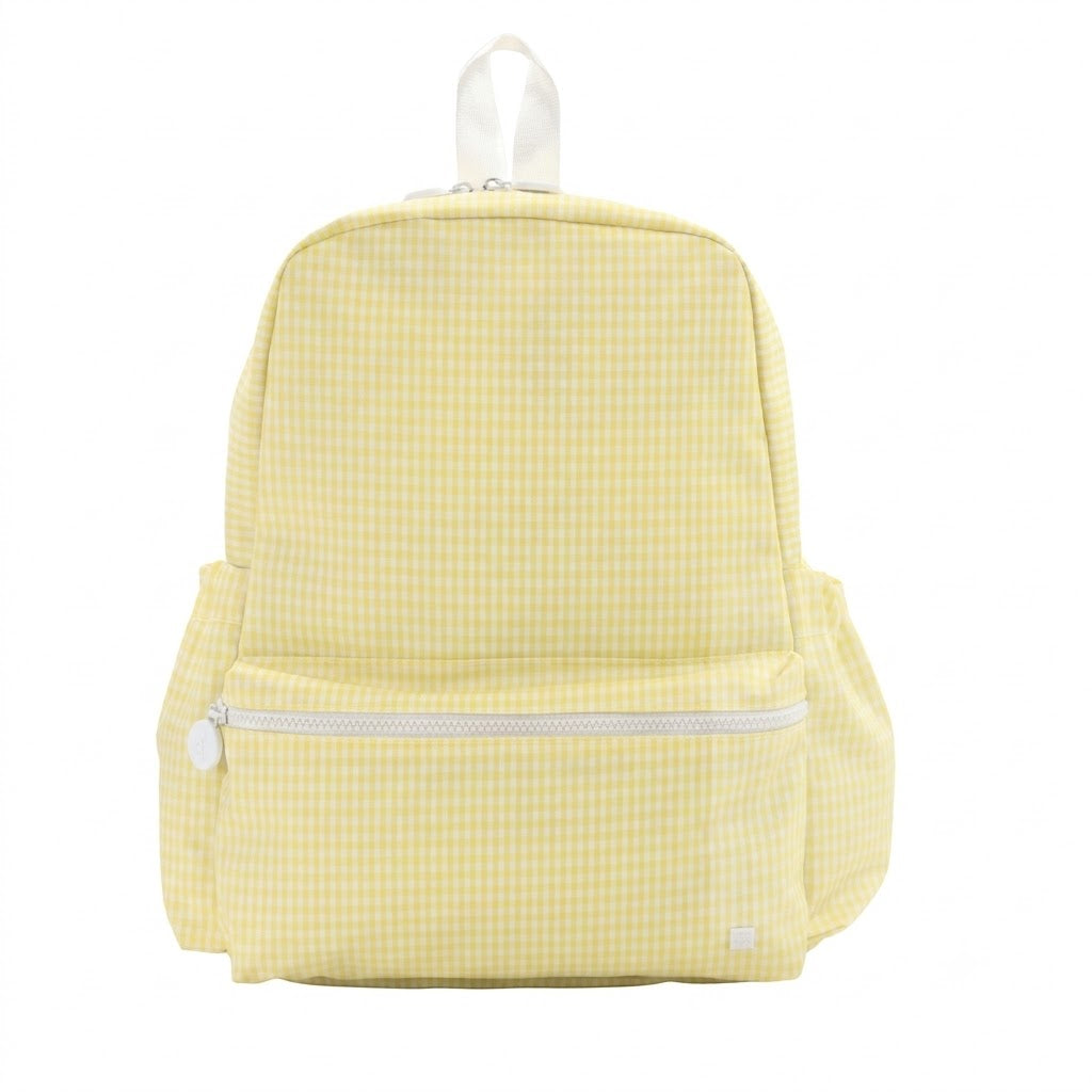 The Aliza personalized kids backpack in Yellow Gingham print.