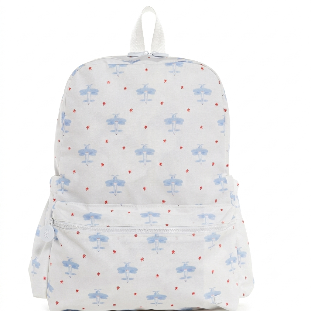 The Aliza personalized kids backpack in Airplanes print.