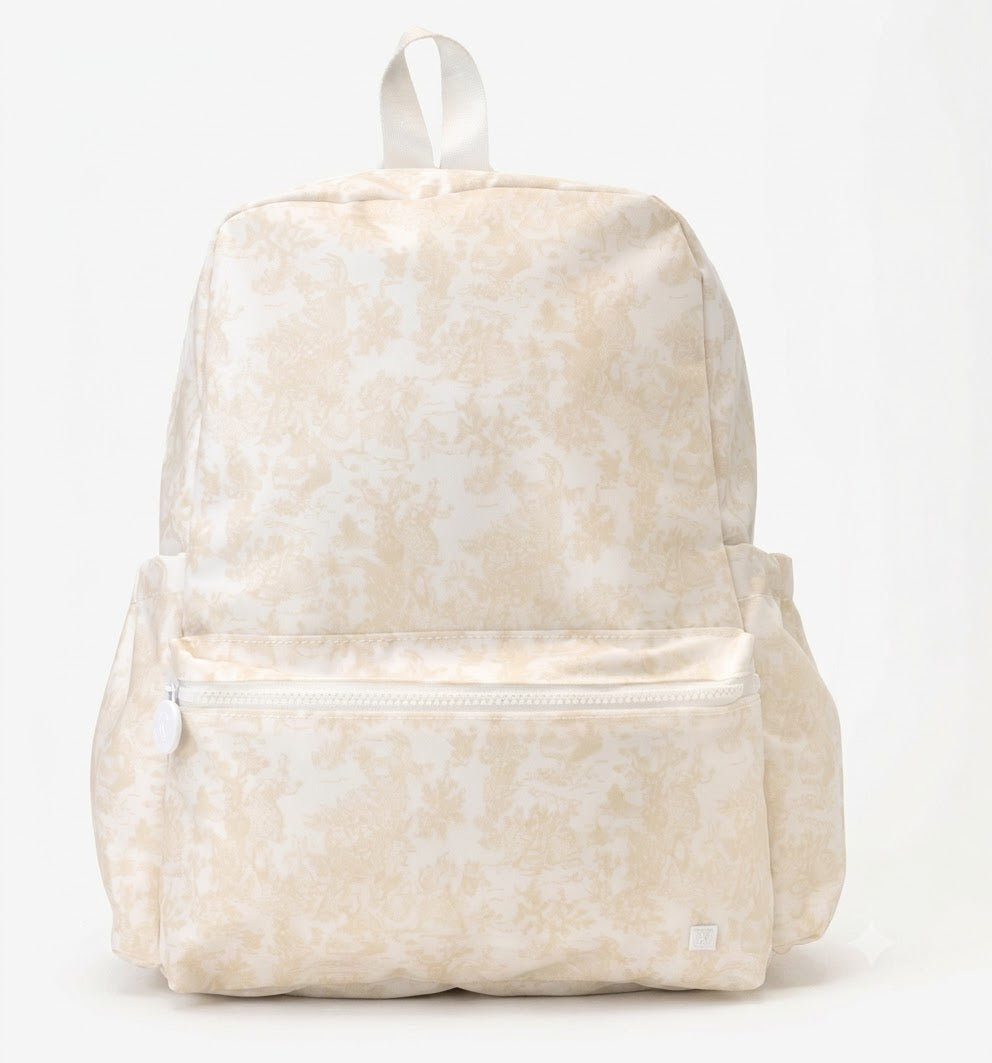 The Aliza personalized kids backpack in Beige Toile print.
