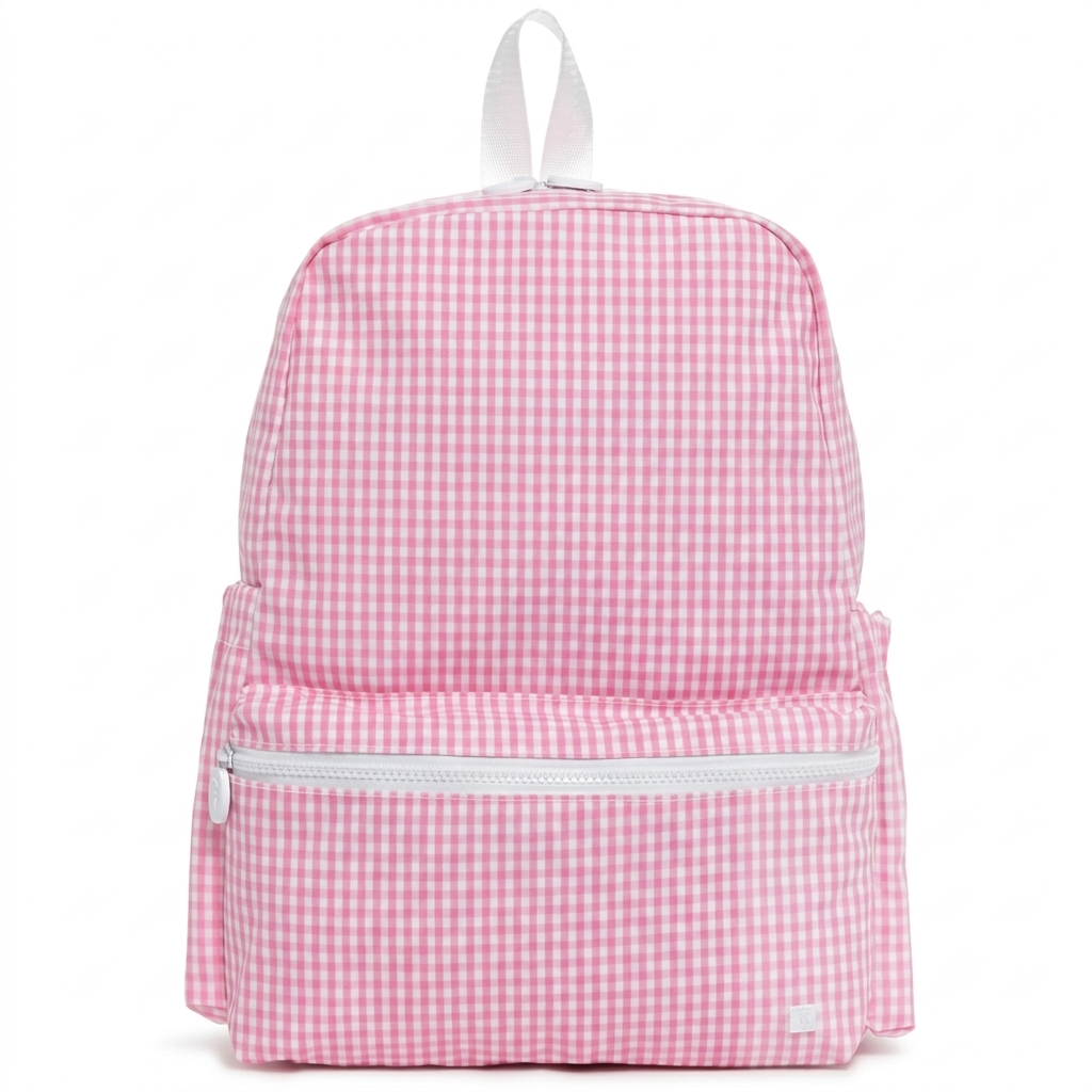 The Aliza personalized kids backpack in Pink Gingham print.