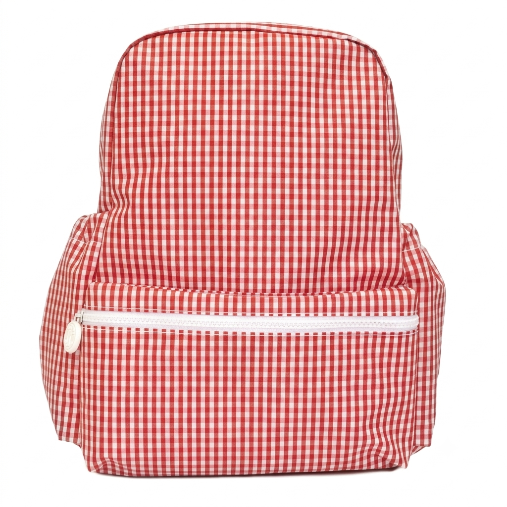 The Aliza personalized kids backpack in Red Gingham print.