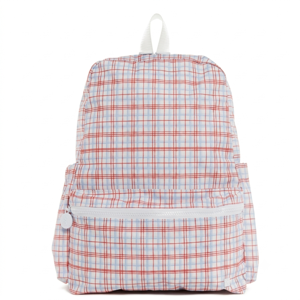 The Aliza personalized kids backpack in Red Plaid print.