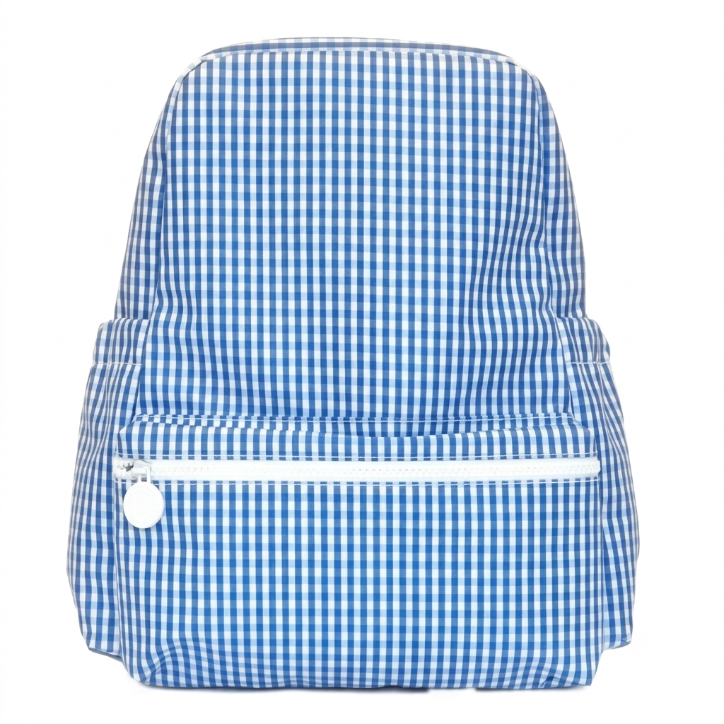 The Aliza personalized kids backpack in Royal Gingham print.
