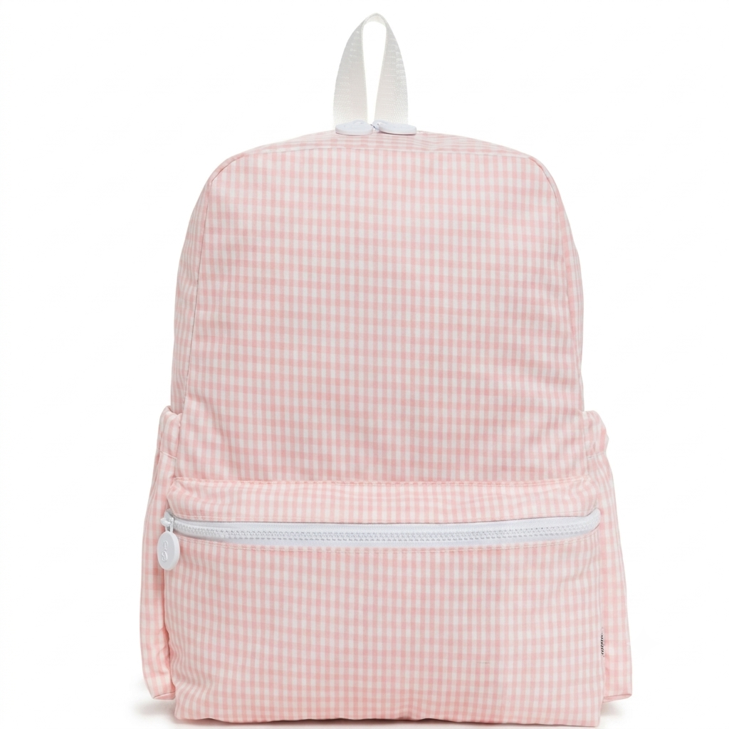 The Aliza personalized kids backpack in Taffy Gingham print.