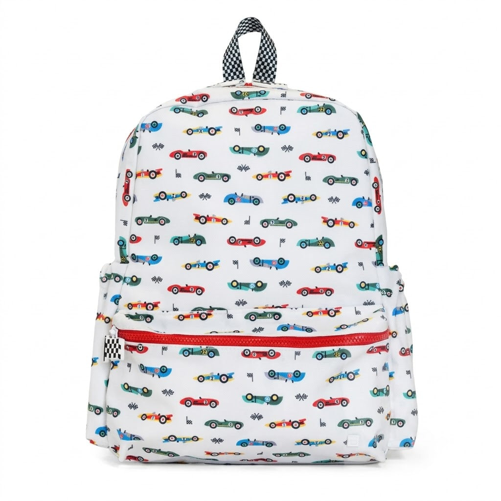 The Aliza personalized kids backpack in Vroom print.