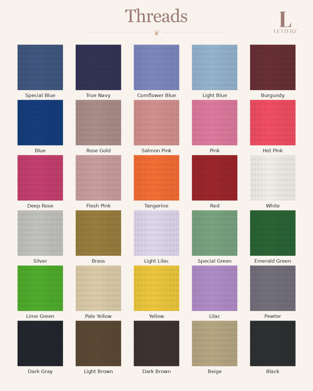 The Aliza Collection embroidery thread color chart
