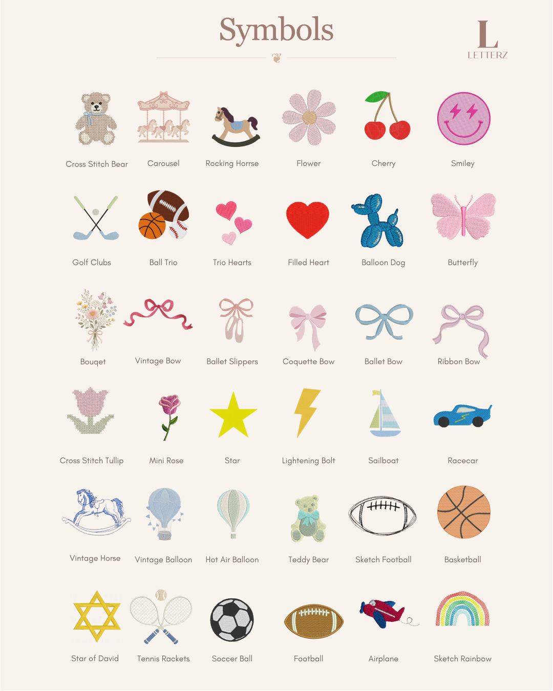 The Aliza Collection embroidery symbol chart