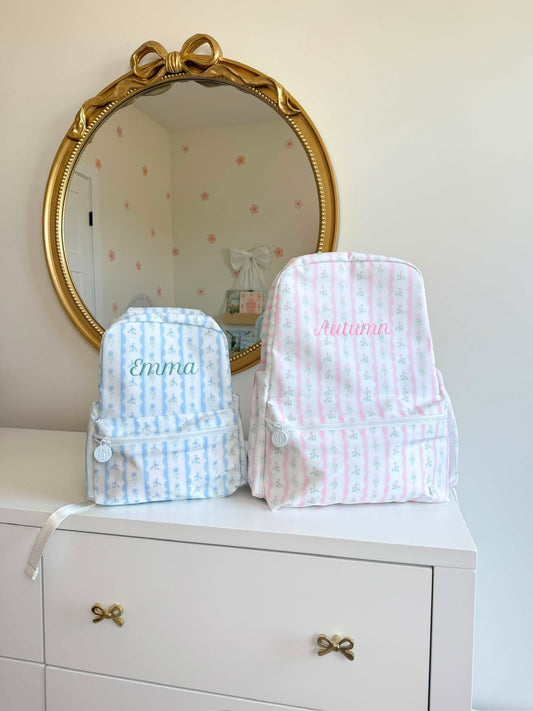 Pink Ribbon standard and mini personalized backpacks